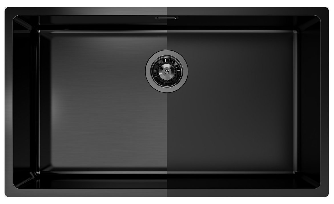 Primerjava obdelav Foster PVD Black Satin in PVD Black Fum&egrave; na istem pomivalnem koritu